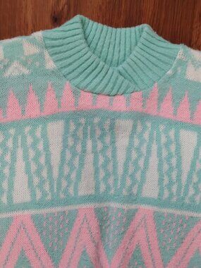 Vintage Zig Zag Pastel Geometric Stripes Crewneck Sweater Fairy Kei